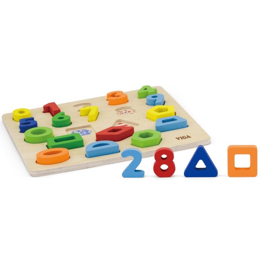 Wooden Toys Viga Jigsaw Puzzles | Number & Shape Block Puzzle