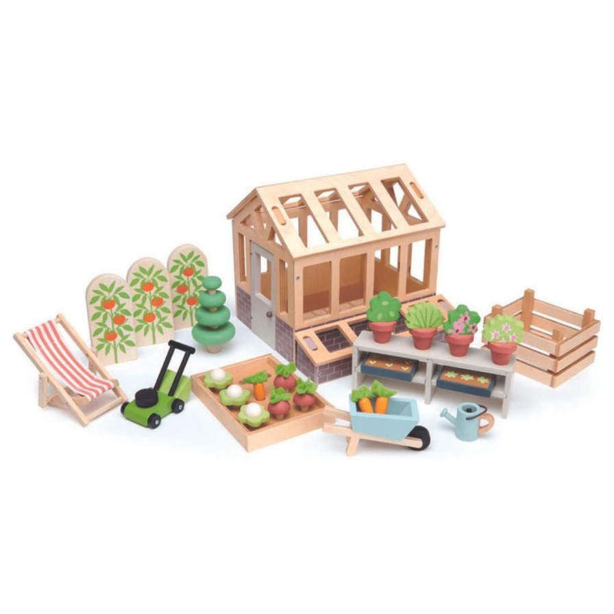 Wooden Toys Tender Leaf Toys Pretend Play | Greenhouse Playset With Garden