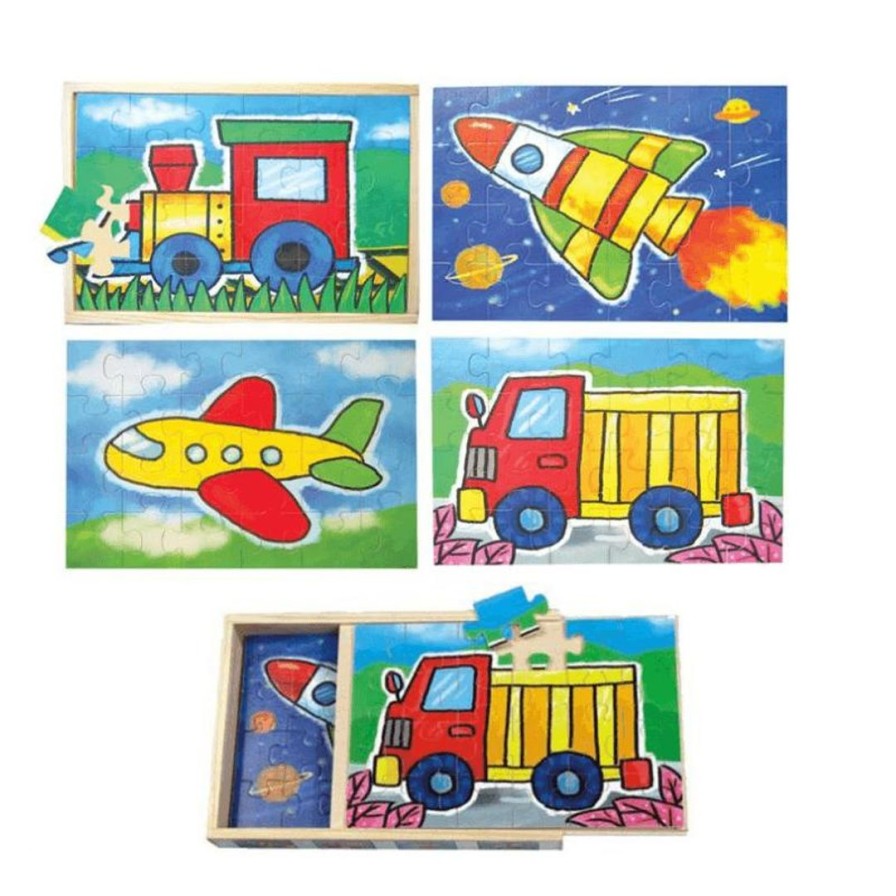 Wooden Toys Fun Factory Cars & Trucks | Box Of 4 Vehicle Puzzles-24 Pieces Each