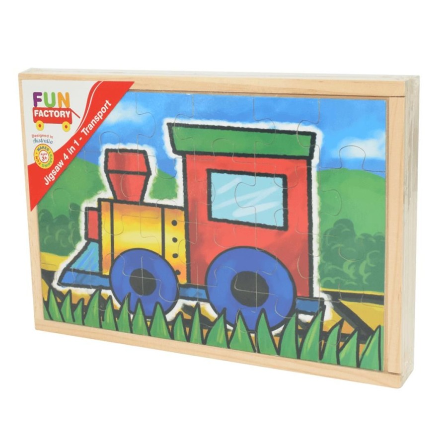 Wooden Toys Fun Factory Cars & Trucks | Box Of 4 Vehicle Puzzles-24 Pieces Each