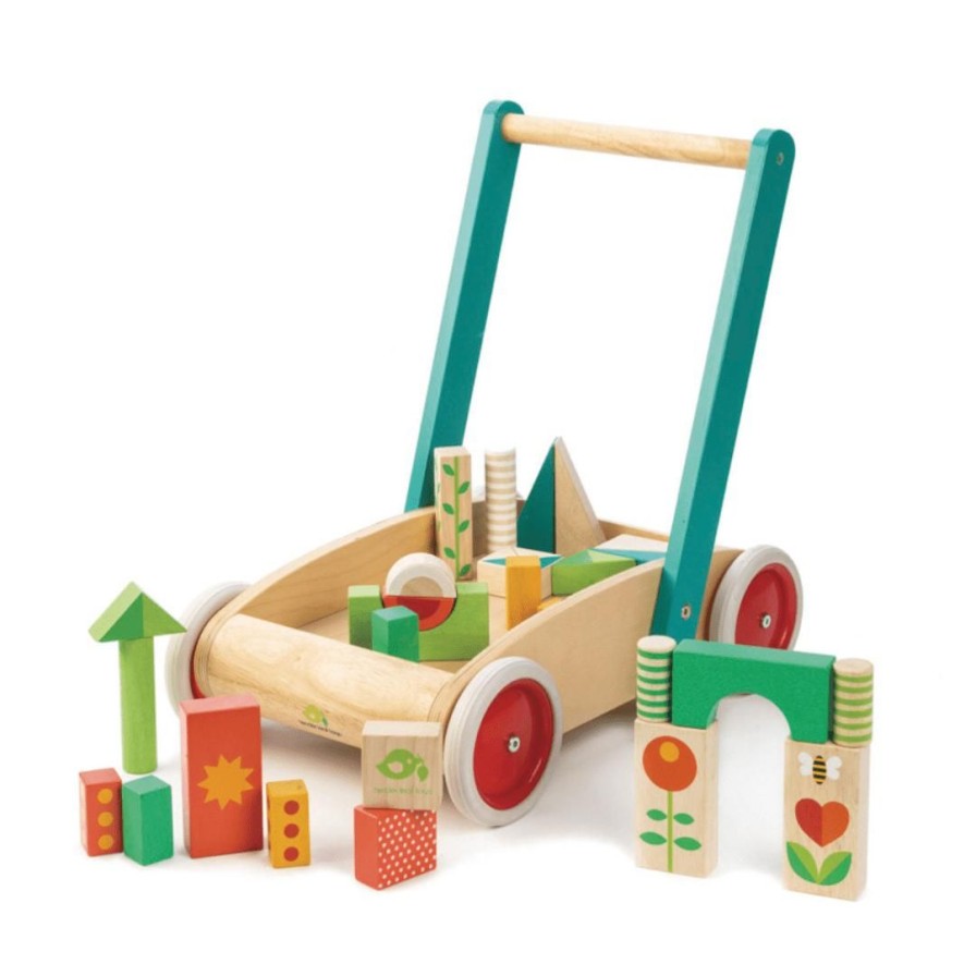 Wooden Toys Tender Leaf Toys Gross Motor Skills | Wooden Wagon With Blocks-Garden Theme