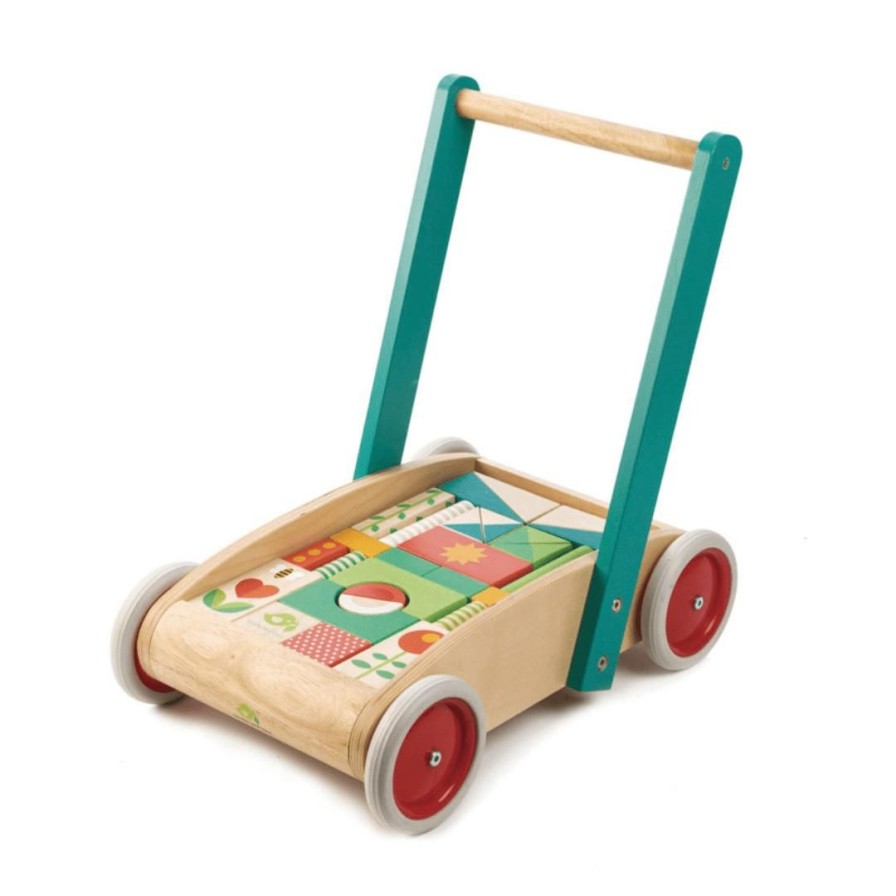 Wooden Toys Tender Leaf Toys Gross Motor Skills | Wooden Wagon With Blocks-Garden Theme