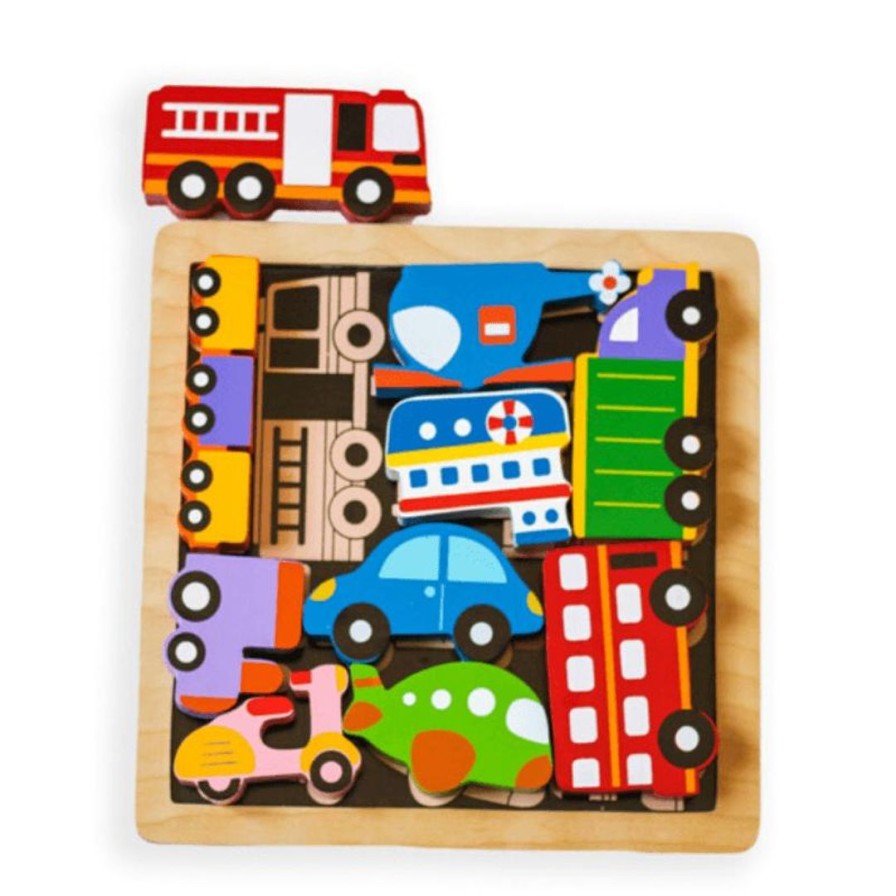 Wooden Toys Kiddie Connect Montessori Toys | Vehicles In The City Chunky Puzzle