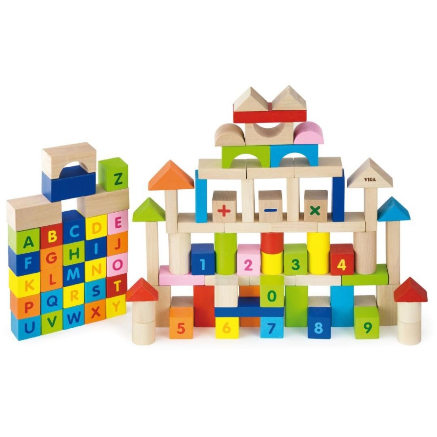 Wooden Toys Viga Building Blocks | Wooden Alphabet And Number Blocks In A Tub