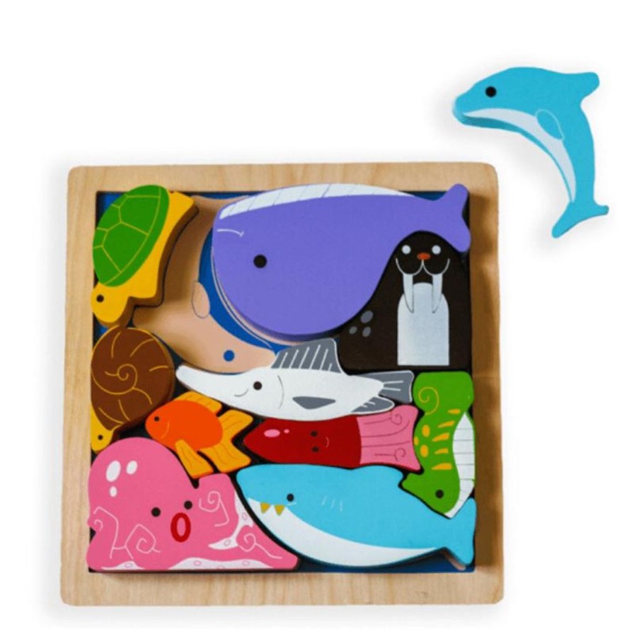 Wooden Toys Kiddie Connect Fine Motor Skills | Animals In The Ocean Chunky Puzzle