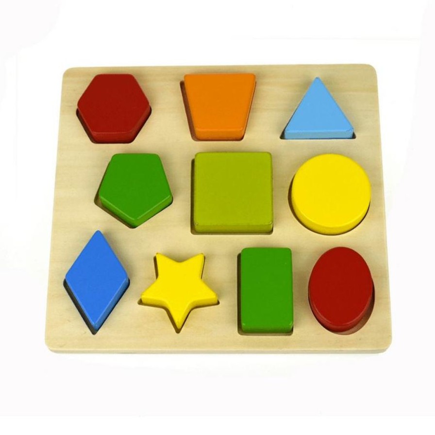 Wooden Toys Kaper Kidz Montessori Toys | 10 Shape Wooden Chunky Puzzle