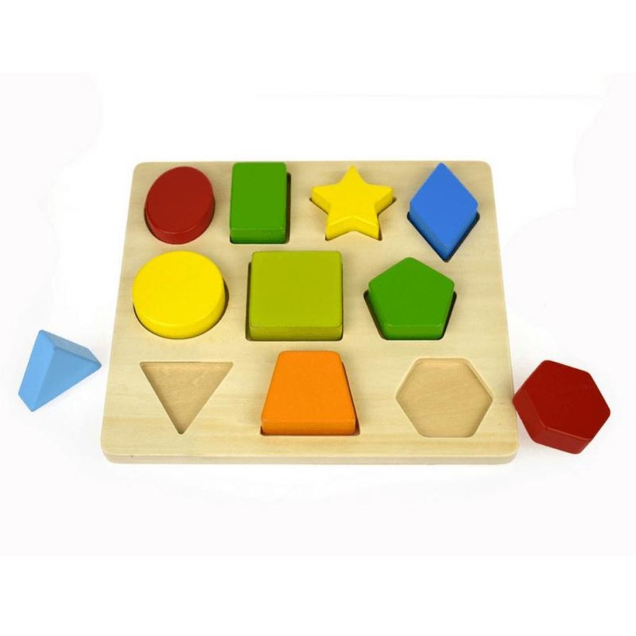 Wooden Toys Kaper Kidz Montessori Toys | 10 Shape Wooden Chunky Puzzle