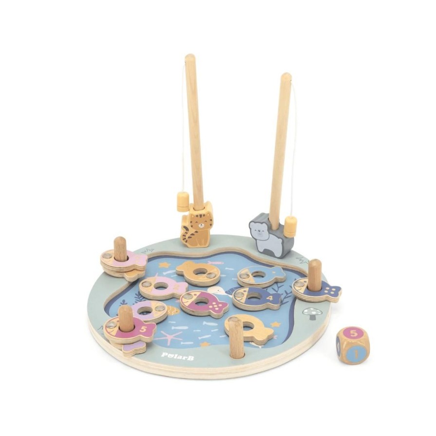 Wooden Toys Viga Gross Motor Skills | Pastel Magnetic Pond Fishing Game