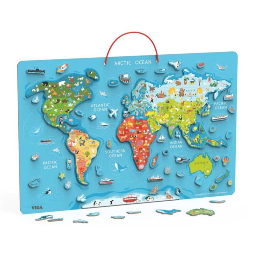 Wooden Toys Viga Montessori Toys | Magnetic World Map Puzzle With Whiteboard