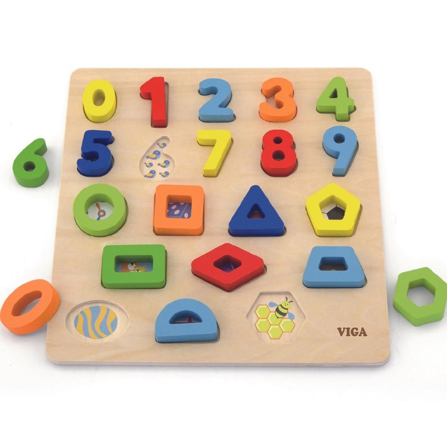 Wooden Toys Viga Puzzles | Number & Shape Block Puzzle