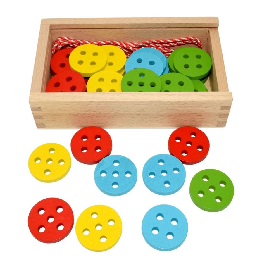 Wooden Toys Fun Factory Shapes & Colours | Lacing Buttons-40 Piece