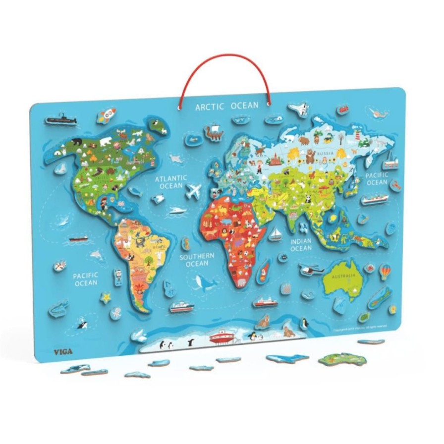 Wooden Toys Viga Fine Motor Skills | Magnetic World Map Puzzle With Whiteboard