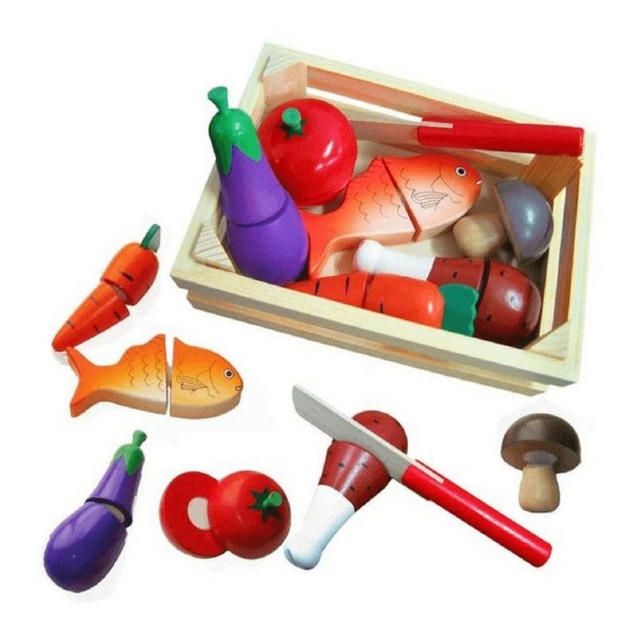 Wooden Toys Fun Factory Kitchen & Food Sets | Cutting Food Crate With Knife