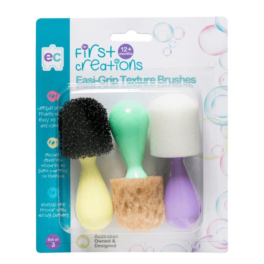 Wooden Toys ed.vantage Shapes & Colours | Easi-Grip Texture Brushes-Set Of 3