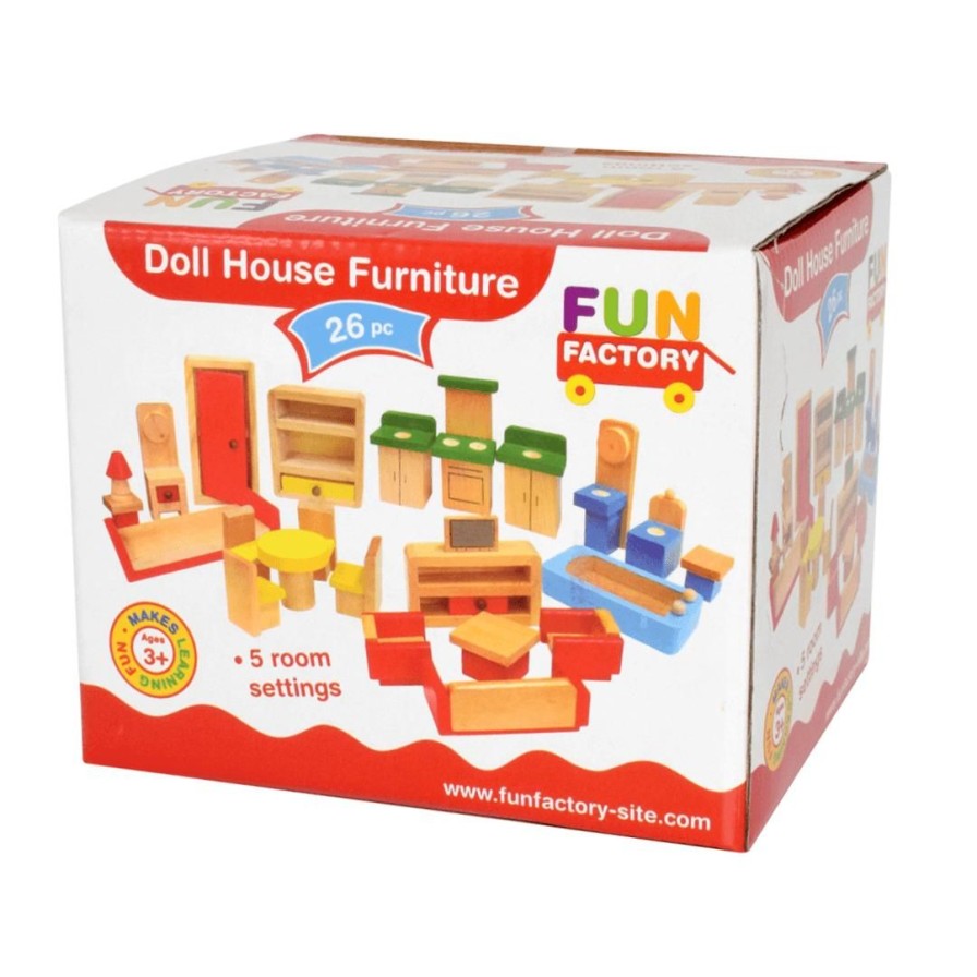 Wooden Toys Fun Factory Montessori Toys | Wooden Dolls House Furniture Set-26 Pieces