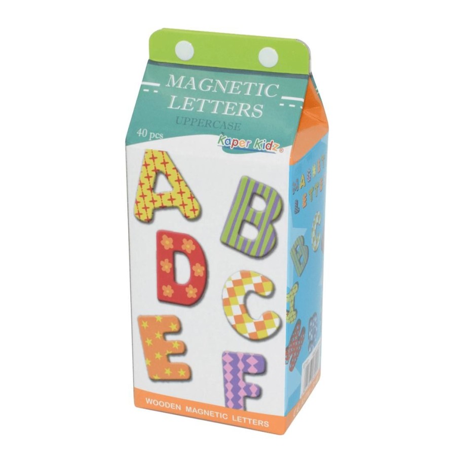 Wooden Toys Kaper Kidz Magnetic Toys | Magnetic Uppercase Letters In A Milk Carton