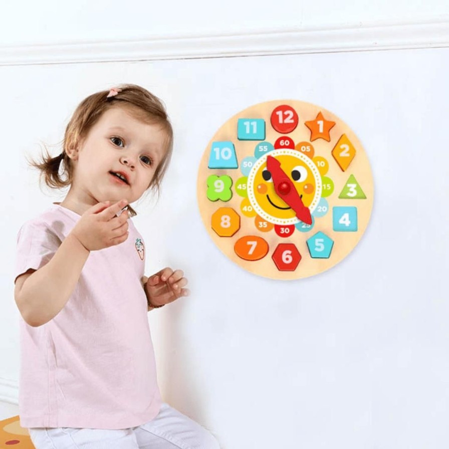 Wooden Toys Tooky Toy Baby & Toddler Puzzles | Clock With Face Wooden Puzzle