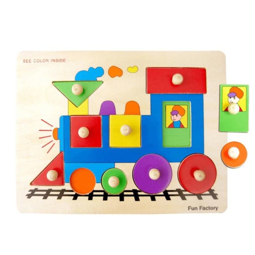 Wooden Toys Fun Factory Puzzles | Wooden Train Puzzle With Knobs