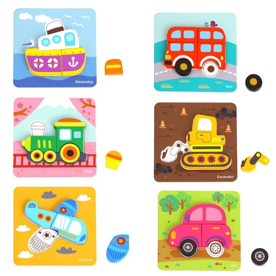 Wooden Toys Tooky Toy Cars & Trucks | Set Of 6 Vehicle Puzzles