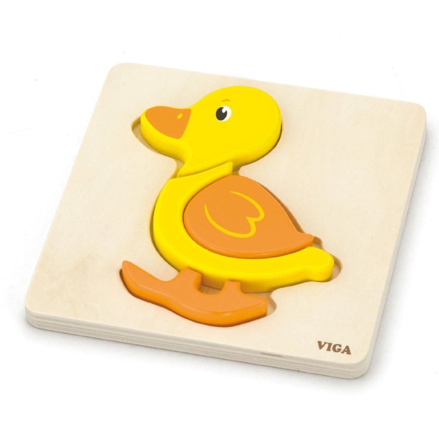 Wooden Toys Viga Numbers & Letters | Mini Block Puzzle-Duck