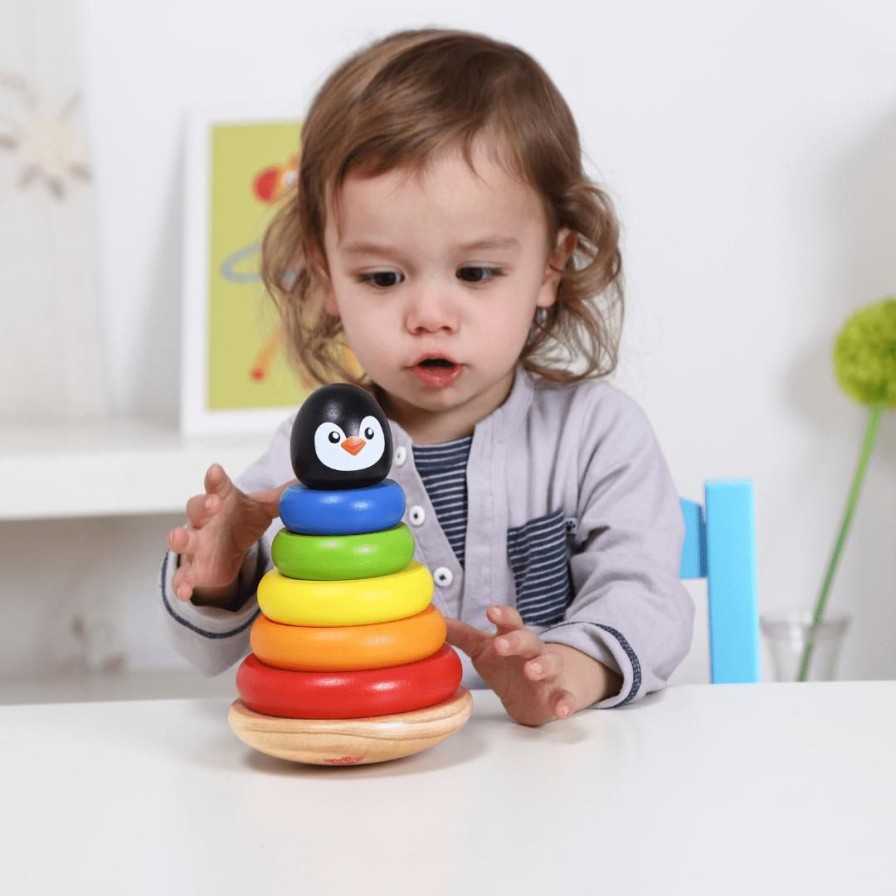 Wooden Toys Tooky Toy Baby Toys & Teethers | Rainbow Penguin Stacker