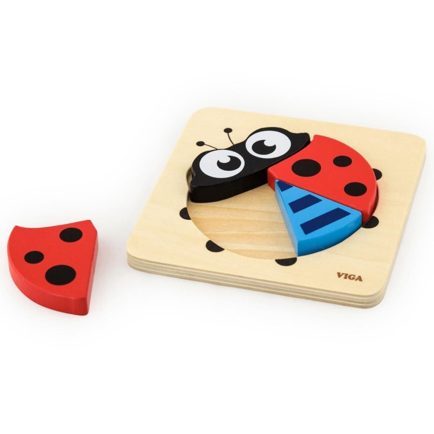 Wooden Toys Viga Fine Motor Skills | Mini Block Puzzle-Ladybird