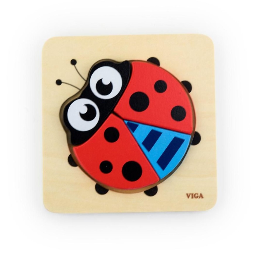 Wooden Toys Viga Fine Motor Skills | Mini Block Puzzle-Ladybird