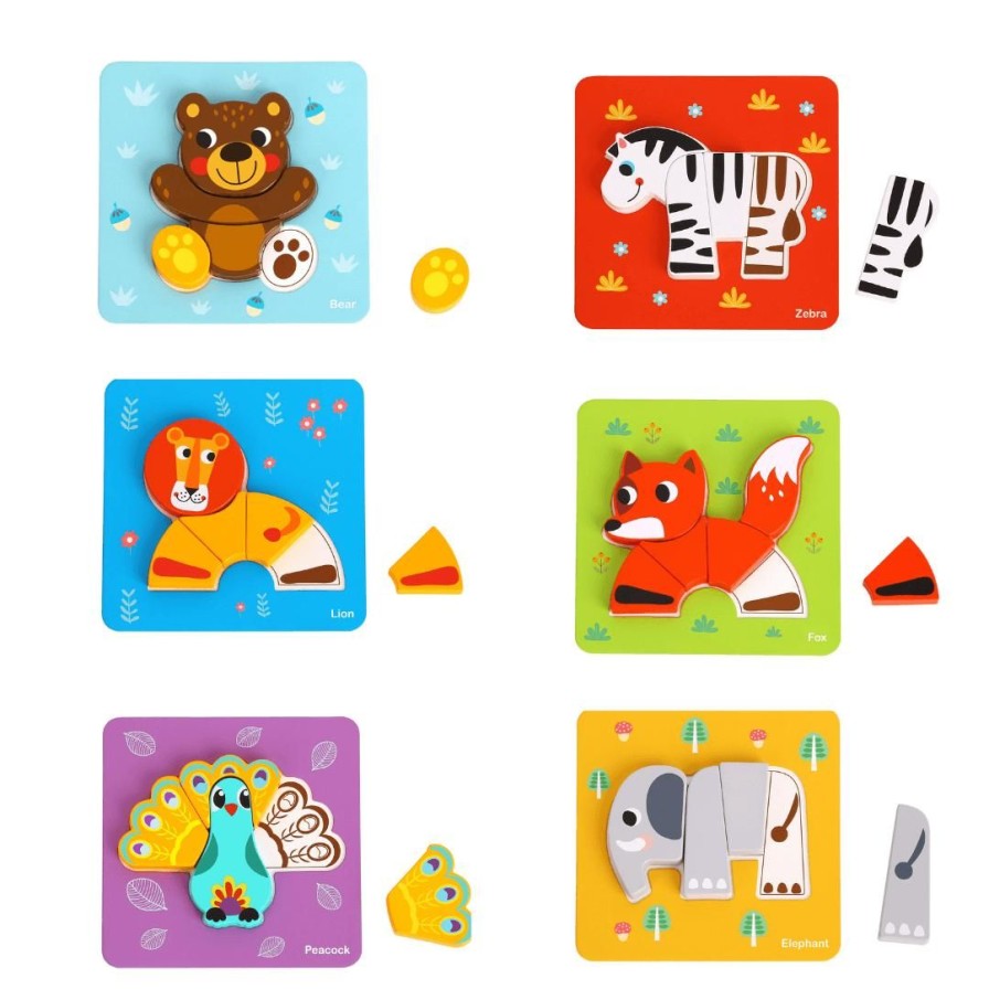 Wooden Toys Tooky Toy Numbers & Letters | Set Of 6 Animal Puzzles