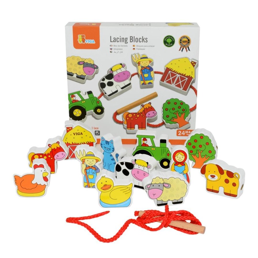 Wooden Toys Viga Building Blocks | Lacing Blocks-Farm