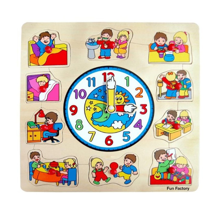 Wooden Toys Fun Factory Puzzles | Square Clock With Children Puzzle