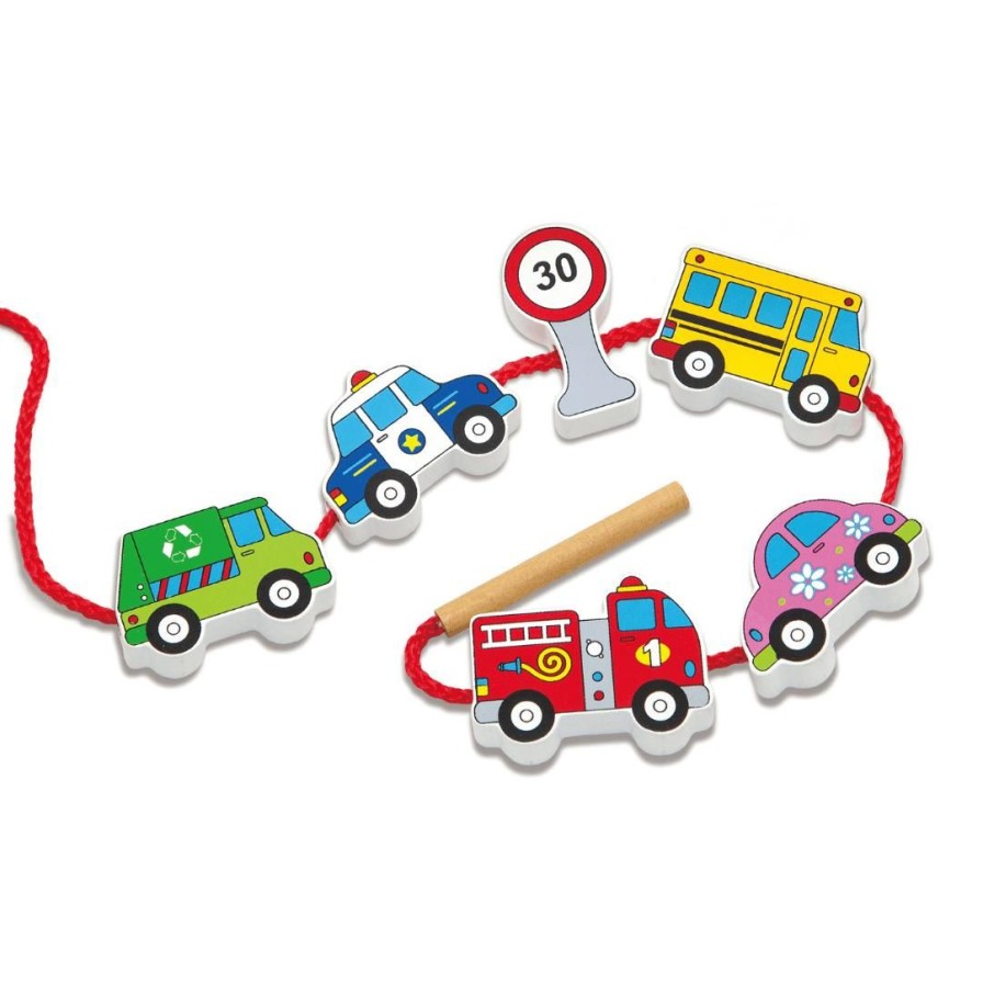 Wooden Toys Viga Threading & Tracing | Lacing Blocks-Vehicles