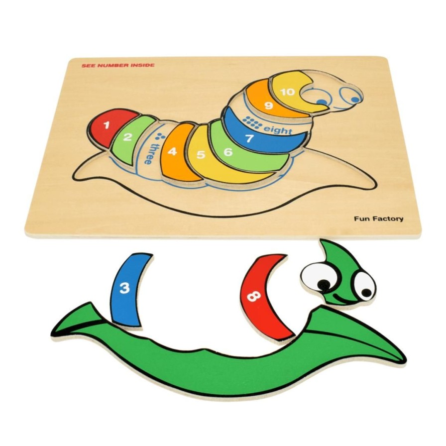 Wooden Toys Fun Factory Numeracy | Raised Silk Worm Number Puzzle