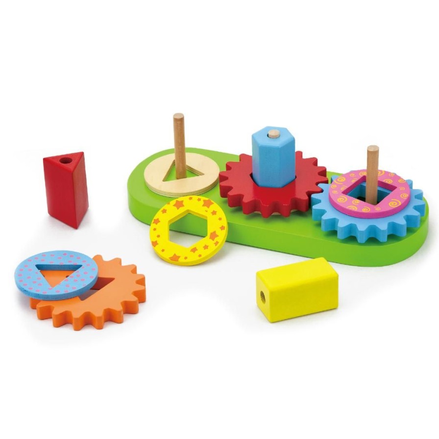 Wooden Toys Viga Stacking Toys | Stacking Blocks With Gears And Shapes