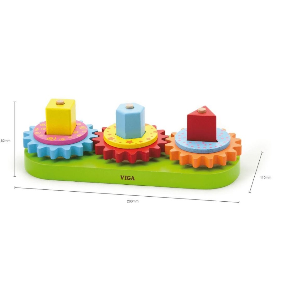 Wooden Toys Viga Stacking Toys | Stacking Blocks With Gears And Shapes