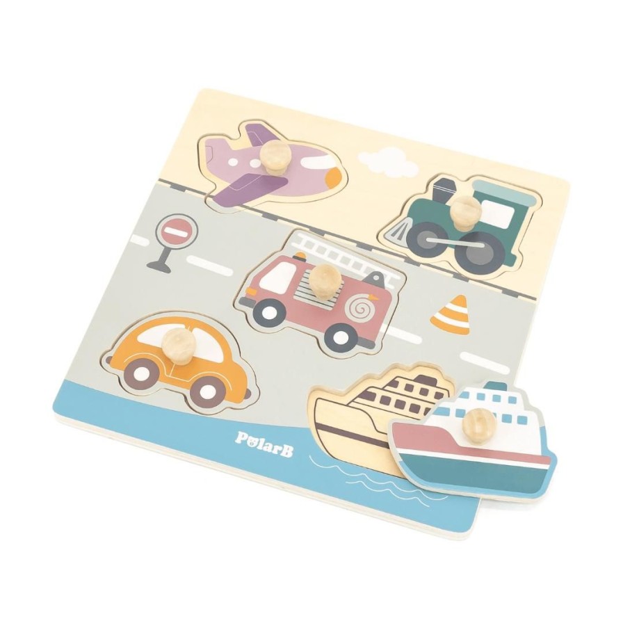 Wooden Toys Viga Peg Puzzles | Pastel Big Knob Puzzle-Transportation