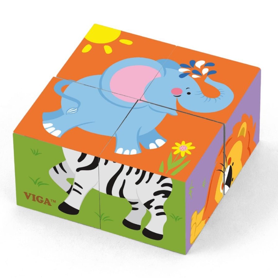 Wooden Toys Viga Montessori Toys | Cube Puzzle-Wild Animals