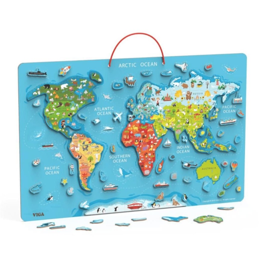 Wooden Toys Viga Magnetic Toys | Magnetic World Map Puzzle With Whiteboard