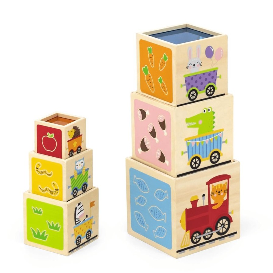 Wooden Toys Viga Building Blocks | Nesting & Stacking Cubes With Rainbow Panel