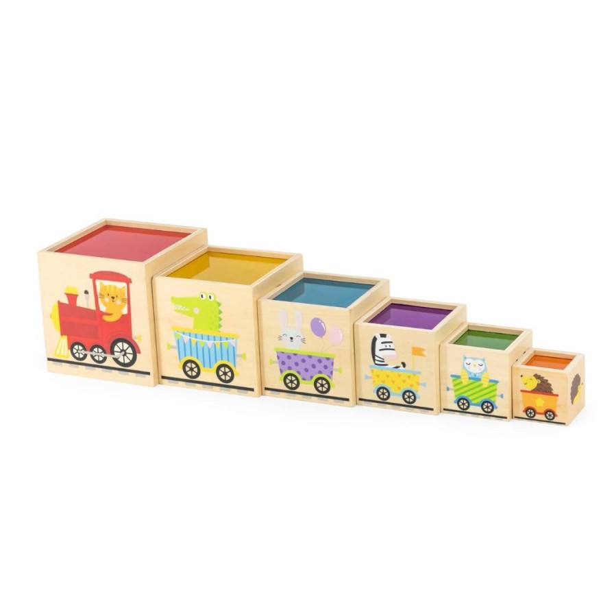 Wooden Toys Viga Building Blocks | Nesting & Stacking Cubes With Rainbow Panel