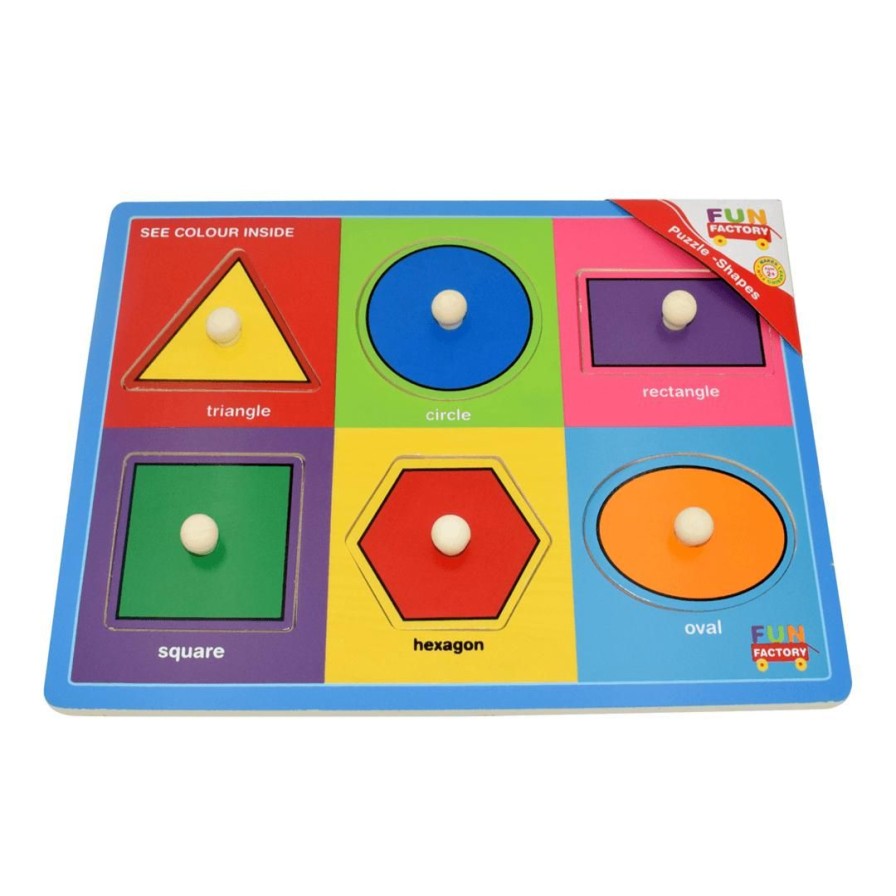 Wooden Toys Fun Factory Jigsaw Puzzles | Wooden Shape Puzzle With Knobs