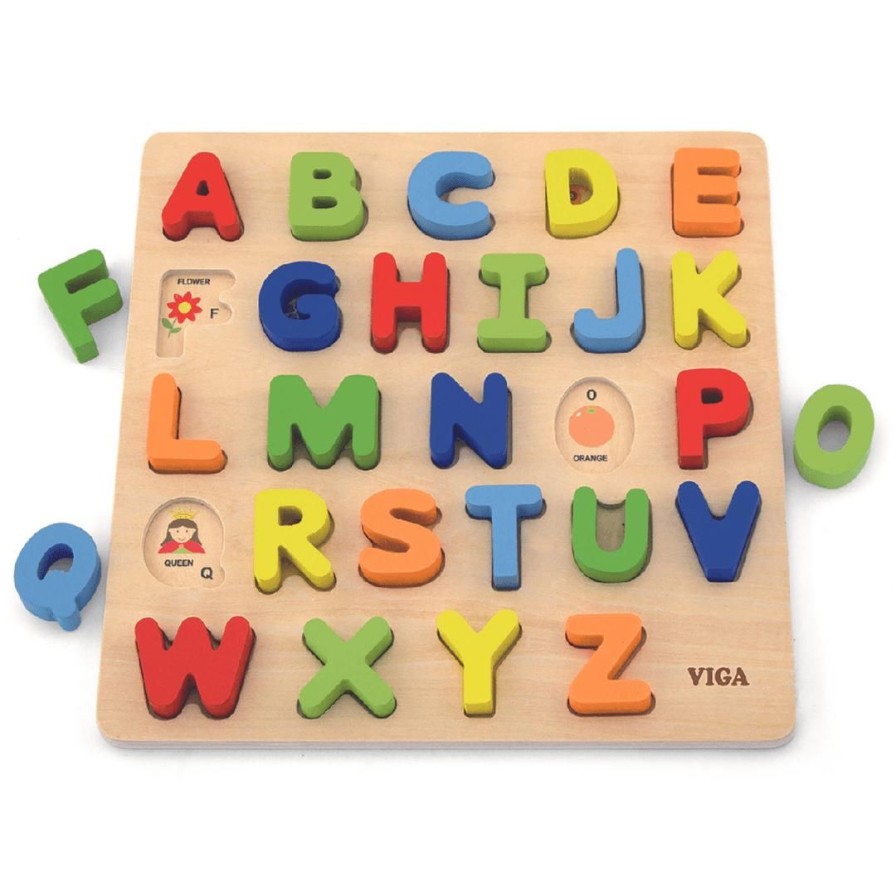 Wooden Toys Viga Puzzles | Uppercase Alphabet Block Puzzle