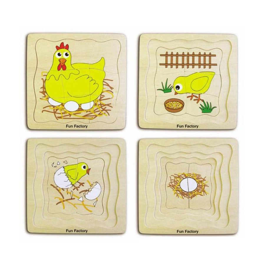 Wooden Toys Fun Factory Animal Puzzles | Wooden Chicken Lifecycle-4 Layer