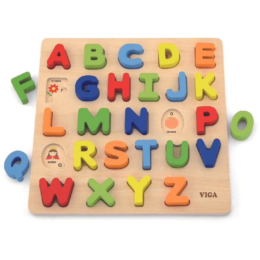 Wooden Toys Viga Shapes & Colours | Uppercase Alphabet Block Puzzle