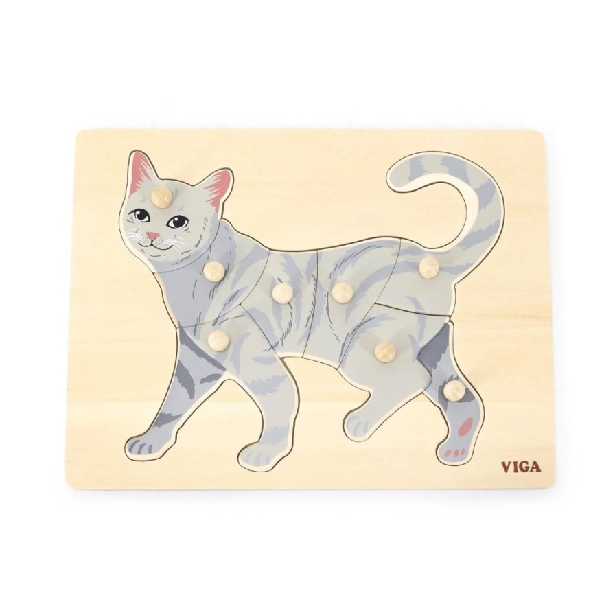 Wooden Toys Viga Animal Puzzles | Montessori Wooden Puzzle-Cat