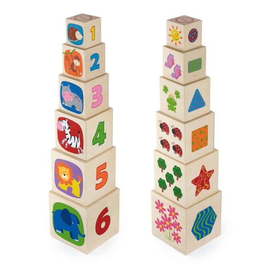 Wooden Toys Viga Fine Motor Skills | Set Of 6 Wooden Nesting And Stacking Cubes