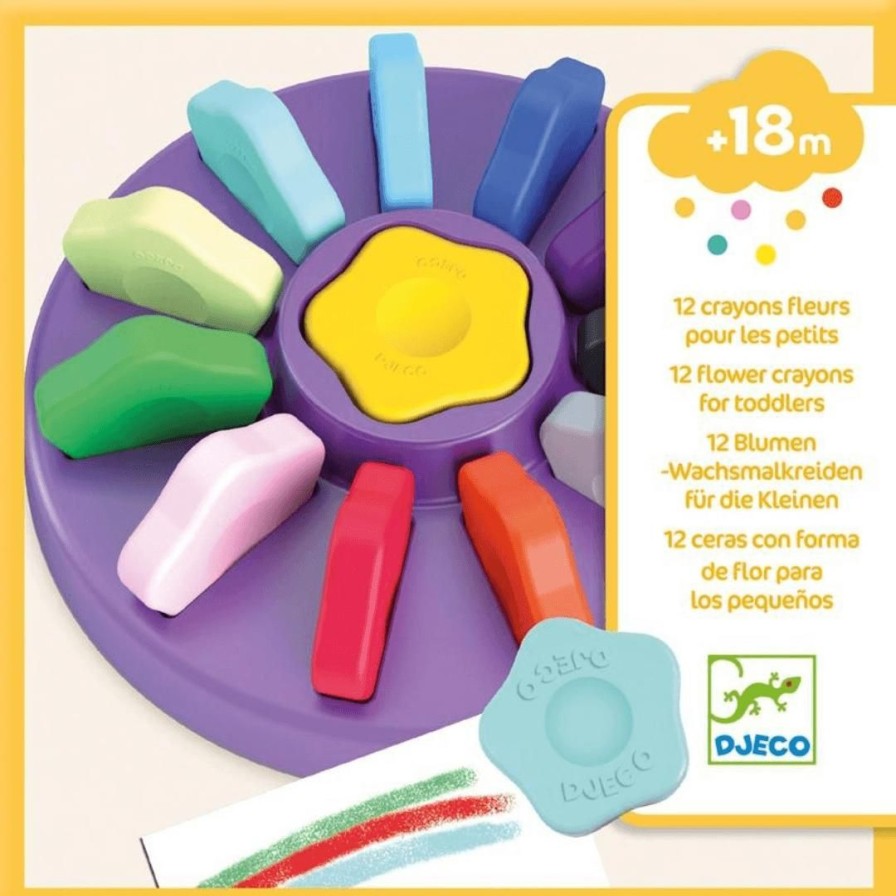 Wooden Toys Djeco Shapes & Colours | Toddler Flower Crayons-Set Of 12