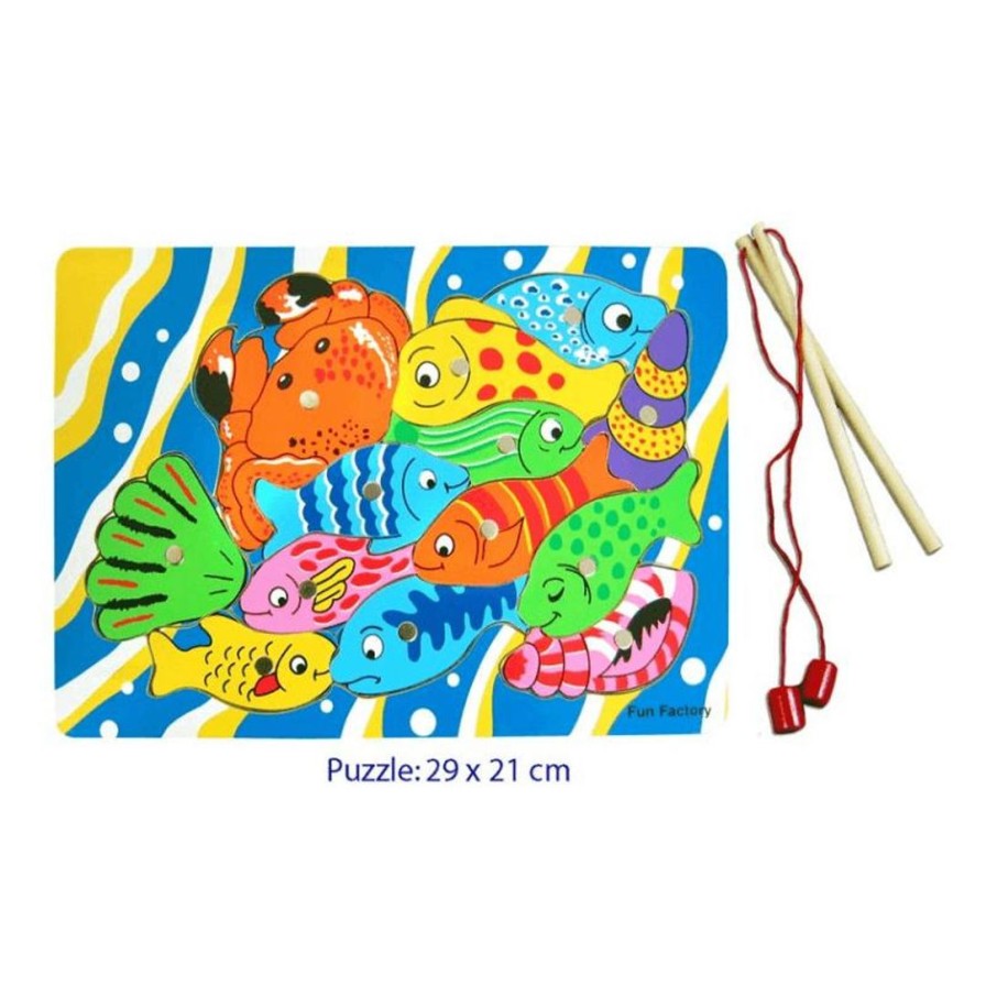 Wooden Toys Fun Factory Jigsaw Puzzles | Magnetic Fishing Puzzle With 2 Rods