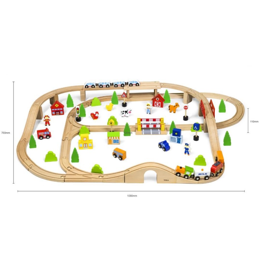 Wooden Toys Viga Cars & Trucks | Train Set-90 Pieces