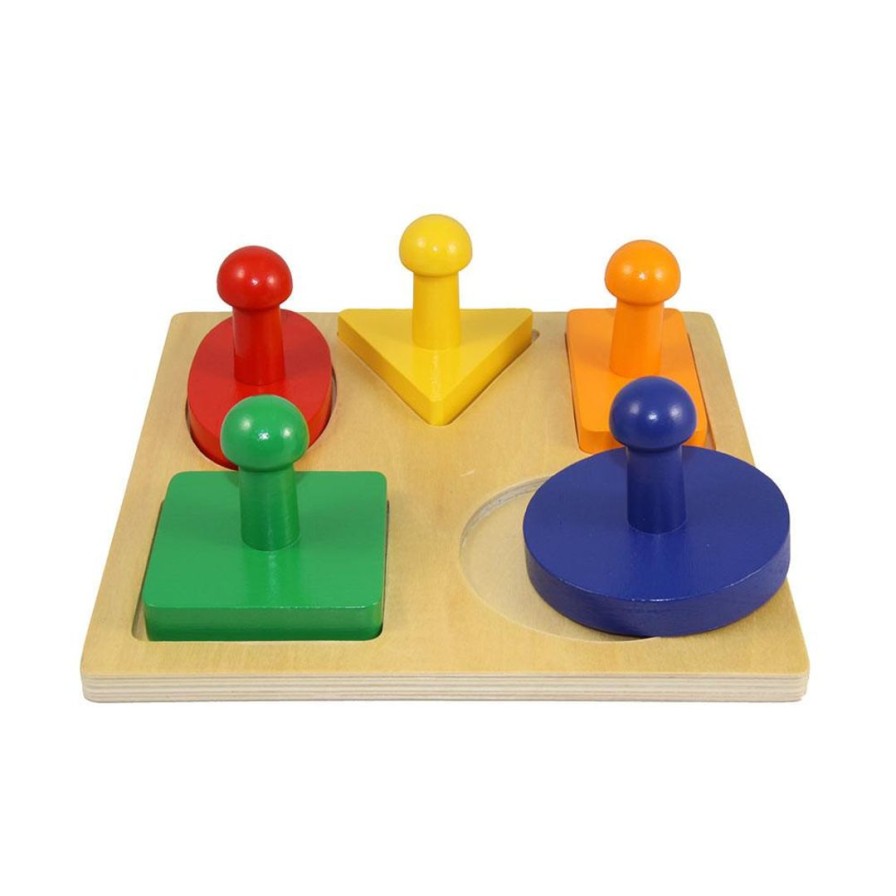 Wooden Toys Fun Factory Peg Puzzles | 5 Shape Knob Puzzle