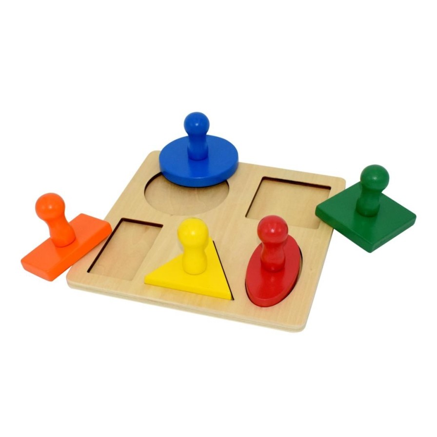 Wooden Toys Fun Factory Peg Puzzles | 5 Shape Knob Puzzle